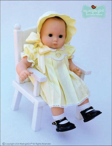My Angie Girl Bitty Baby/Twin Scalloped-Yoke Dress and Bonnet 15" Baby Doll Clothes Pixie Faire