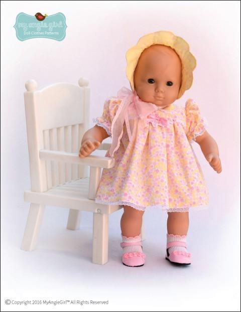 My Angie Girl Bitty Baby/Twin Scalloped-Yoke Dress and Bonnet 15" Baby Doll Clothes Pixie Faire
