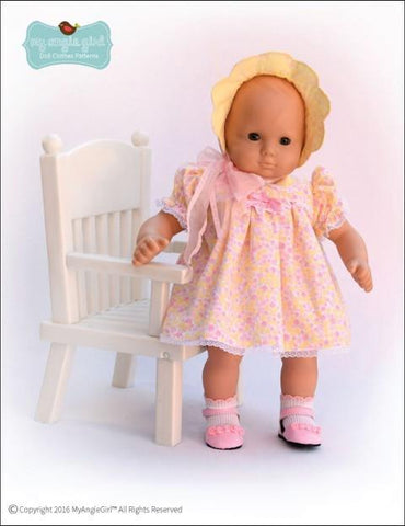 My Angie Girl Bitty Baby/Twin Scalloped-Yoke Dress and Bonnet 15" Baby Doll Clothes Pixie Faire