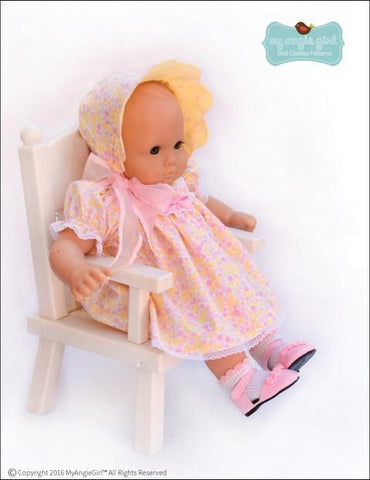 My Angie Girl Bitty Baby/Twin Scalloped-Yoke Dress and Bonnet 15" Baby Doll Clothes Pixie Faire