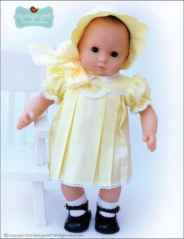 My Angie Girl Bitty Baby/Twin Scalloped-Yoke Dress and Bonnet 15" Baby Doll Clothes Pixie Faire