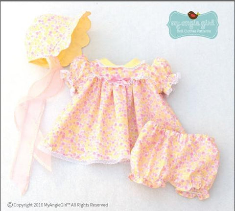 My Angie Girl Bitty Baby/Twin Scalloped-Yoke Dress and Bonnet 15" Baby Doll Clothes Pixie Faire