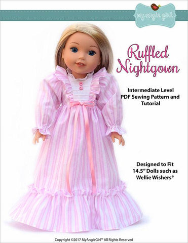 My Angie Girl WellieWishers Ruffled Nightgown 14.5" Doll Clothes Pattern Pixie Faire