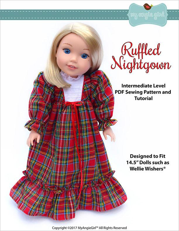 My Angie Girl Ruffled Nightgown Doll Clothes Pattern 14.5 inch