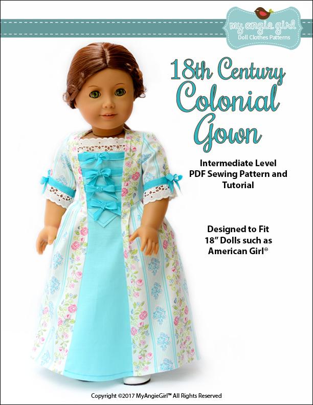 My Angie Girl 18 Inch Historical 18th Century Colonial Gown 18" Doll Clothes Pattern Pixie Faire