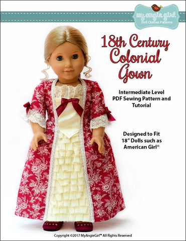 My Angie Girl 18 Inch Historical 18th Century Colonial Gown 18" Doll Clothes Pattern Pixie Faire