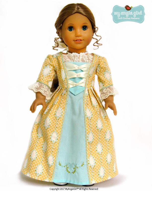 My Angie Girl 18 Inch Historical 18th Century Colonial Gown 18" Doll Clothes Pattern Pixie Faire