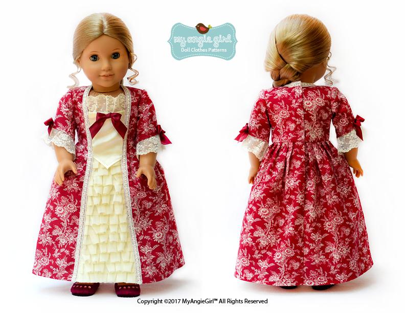 My Angie Girl 18 Inch Historical 18th Century Colonial Gown 18" Doll Clothes Pattern Pixie Faire
