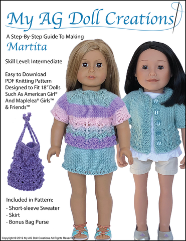 My AG Doll Creations Knitting Martita 18" Doll Knitting Pattern Pixie Faire