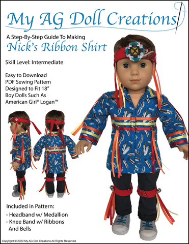 My AG Doll Creations 18 Inch Boy Doll Nick's Ribbon Shirt 18" Doll Clothes Pattern Pixie Faire