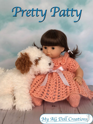 My AG Doll Creations Bitty Baby/Twin Pretty Patty Dress and Booties 15" Baby Doll Clothes Crochet Pattern Pixie Faire