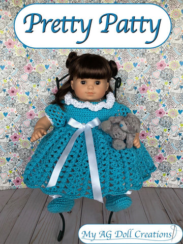 My AG Doll Creations Bitty Baby/Twin Pretty Patty Dress and Booties 15" Baby Doll Clothes Crochet Pattern Pixie Faire