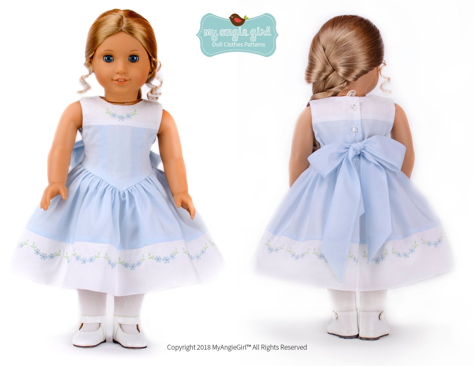 My Angie Girl 18 Inch Modern The Lovely V-Waist Dress 18" Doll Clothes Pattern Pixie Faire
