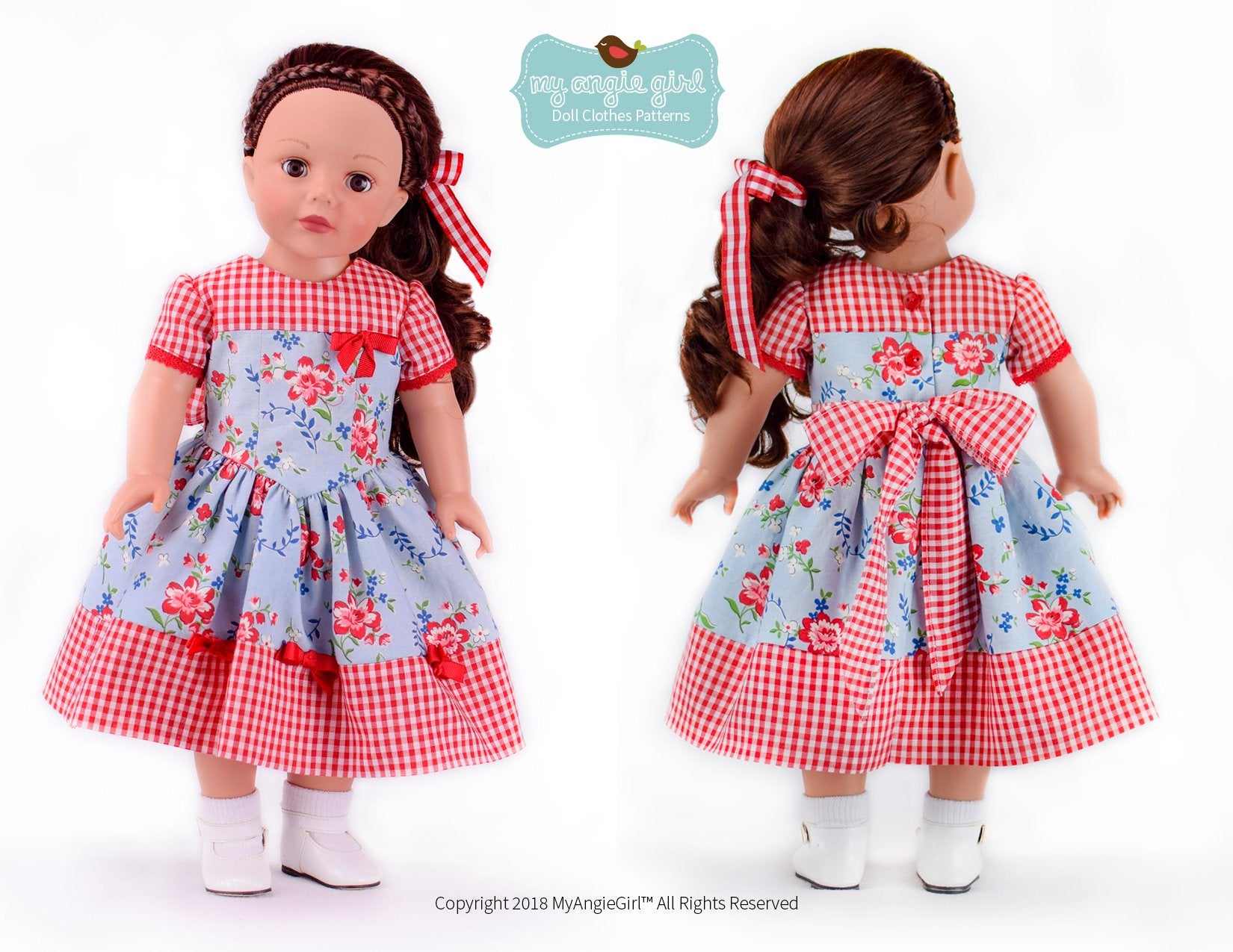My Angie Girl 18 Inch Modern The Lovely V-Waist Dress 18" Doll Clothes Pattern Pixie Faire