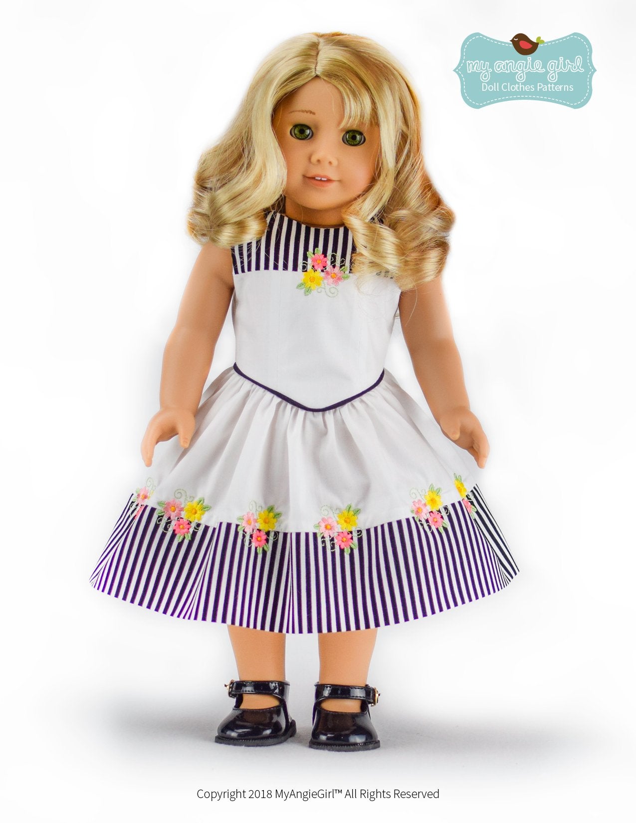 My Angie Girl 18 Inch Modern The Lovely V-Waist Dress 18" Doll Clothes Pattern Pixie Faire