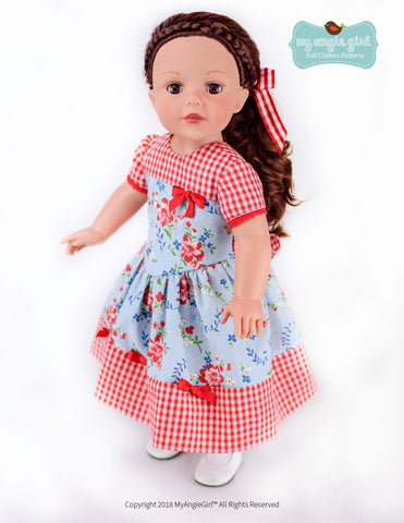 My Angie Girl 18 Inch Modern The Lovely V-Waist Dress 18" Doll Clothes Pattern Pixie Faire