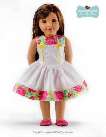 My Angie Girl 18 Inch Modern The Lovely V-Waist Dress 18" Doll Clothes Pattern Pixie Faire