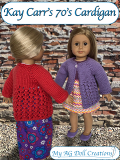 My AG Doll Creations Knitting Kay Carr's '70s Cardigan 18" Doll Knitting Pattern Pixie Faire