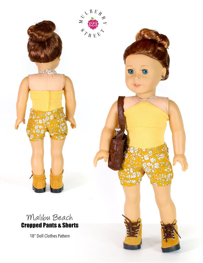 123 Mulberry Street 18 Inch Modern Malibu Beach Cropped Pants 18" Doll Clothes Pattern Pixie Faire