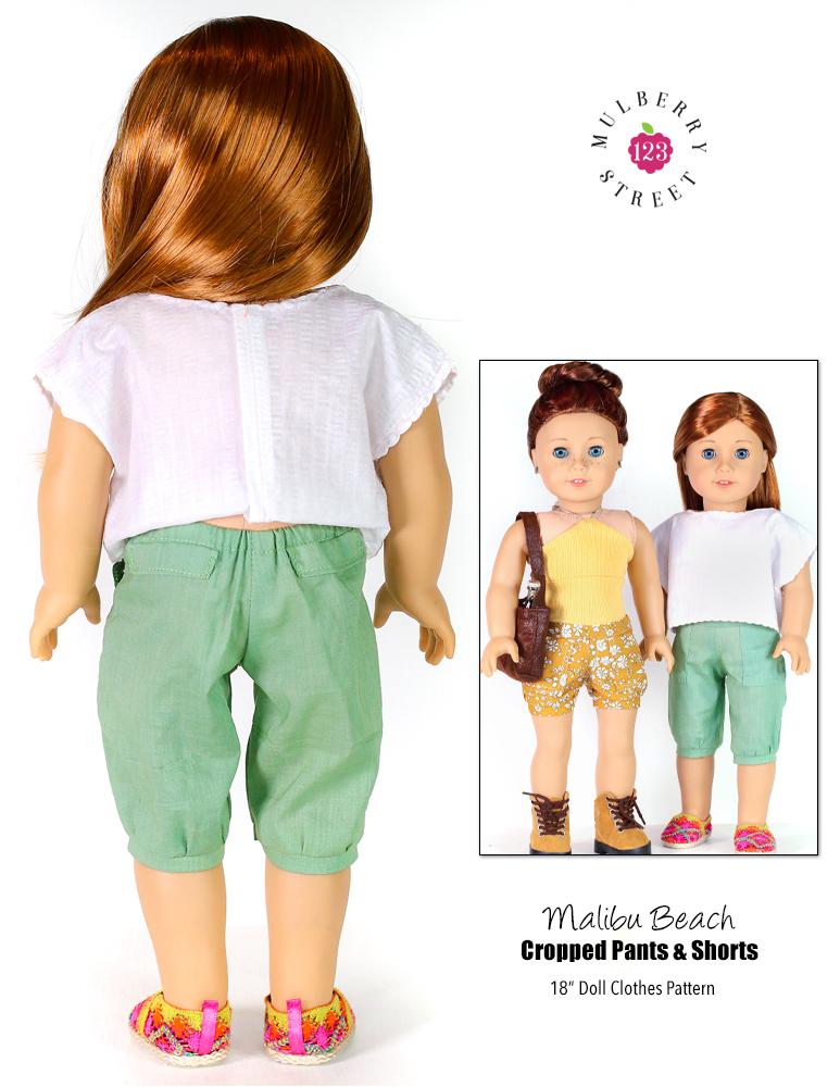 123 Mulberry Street 18 Inch Modern Malibu Beach Cropped Pants 18" Doll Clothes Pattern Pixie Faire