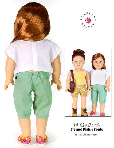 123 Mulberry Street 18 Inch Modern Malibu Beach Cropped Pants 18" Doll Clothes Pattern Pixie Faire