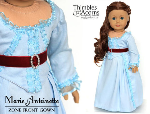 Thimbles and Acorns 18 Inch Historical Marie Antoinette Zone Front Gown 18" Doll Clothes Pixie Faire