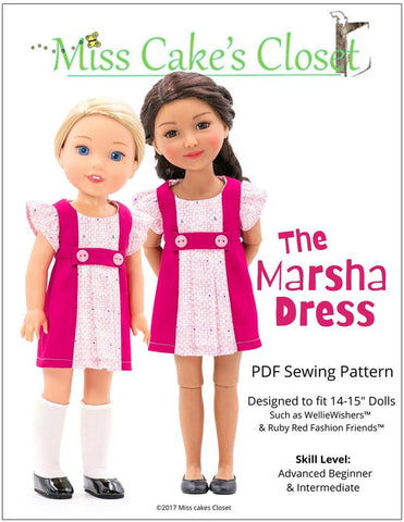 Miss Cake's Closet WellieWishers The Marsha Dress 14-15" Doll Clothes Pattern Pixie Faire