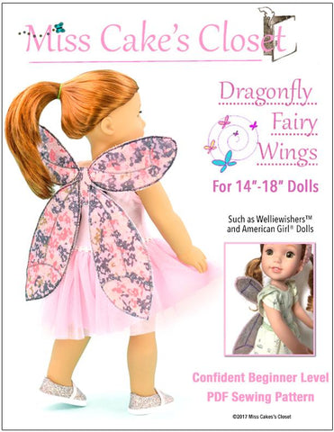 Miss Cake's Closet 18 Inch Modern Dragonfly Fairy Wings 14- 18" Doll Accessory Pattern Pixie Faire