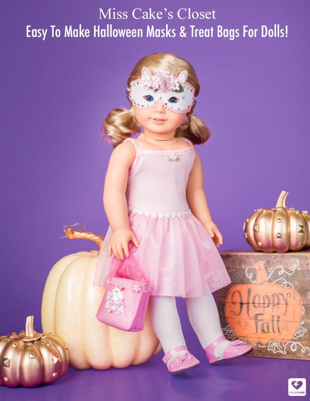Miss Cake's Closet 18 Inch Modern Halloween Masks and Trick or Treat Bags 14-18" Doll Accessory Pattern Pixie Faire