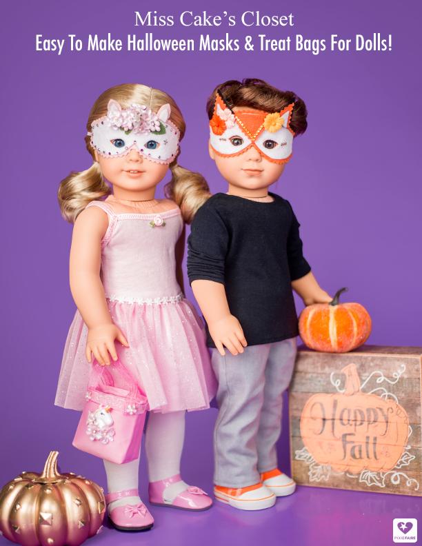 Miss Cake's Closet 18 Inch Modern Halloween Masks and Trick or Treat Bags 14-18" Doll Accessory Pattern Pixie Faire