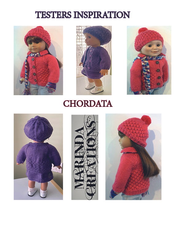 Marinda Creations Knitting Chordata Cardigans & Beanies 18" Doll Clothes Knitting Pattern Pixie Faire
