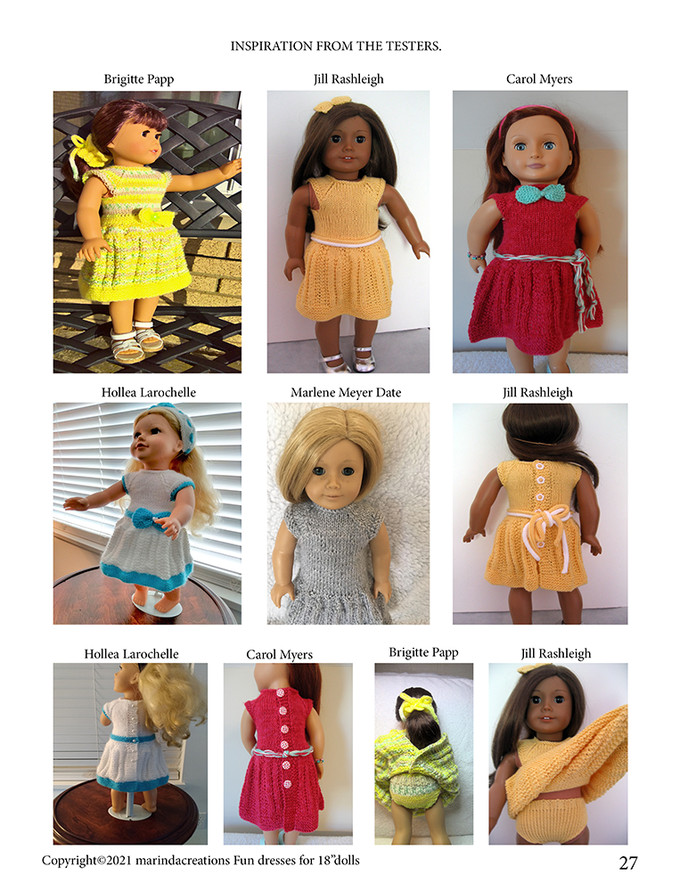 Marinda Creations Knitting Fun Dresses 18" Doll Knitting Pattern Pixie Faire