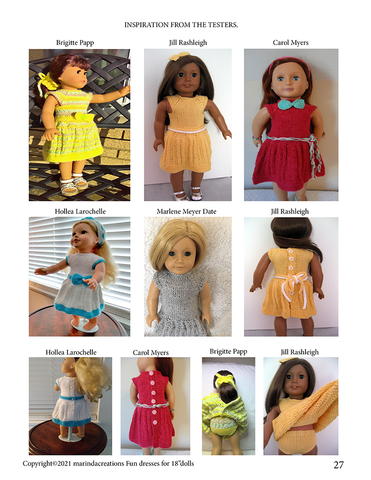 Marinda Creations Knitting Fun Dresses 18" Doll Knitting Pattern Pixie Faire