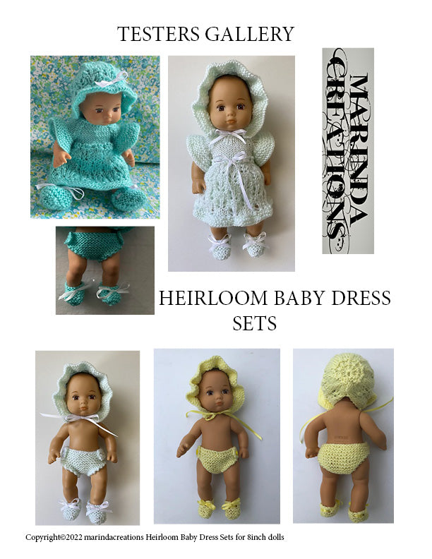 Marinda Creations 8" Baby Dolls Heirloom Baby Dress Set 8" Baby Doll Clothes Knitting Pattern Pixie Faire