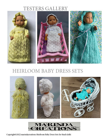Marinda Creations 8" Baby Dolls Heirloom Baby Dress Set 8" Baby Doll Clothes Knitting Pattern Pixie Faire