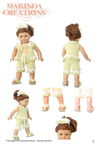 Marinda Creations Knitting Summer Jammies 18" Doll Clothes Knitting Pattern Pixie Faire