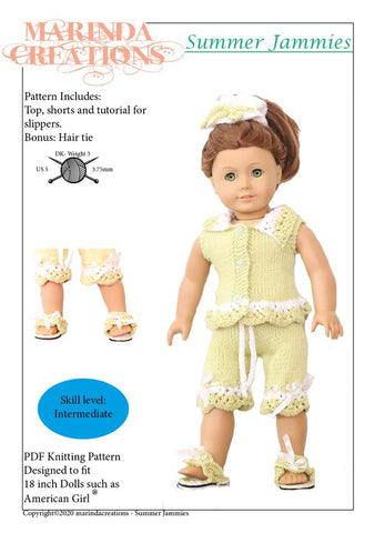 Marinda Creations Knitting Summer Jammies 18" Doll Clothes Knitting Pattern Pixie Faire