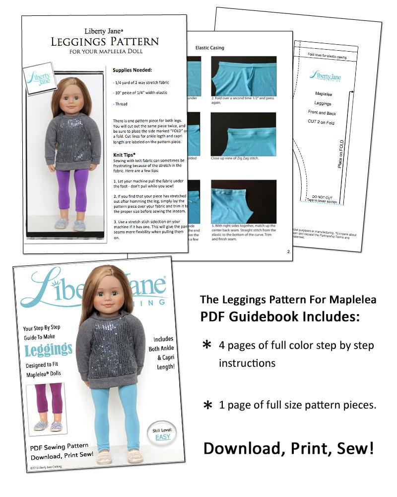 Liberty Jane Maplelea Leggings Pattern for Maplelea Dolls Pixie Faire