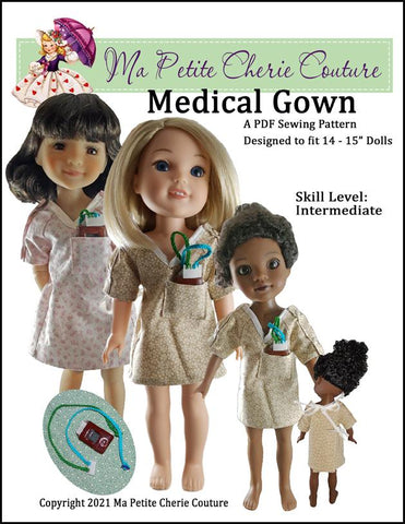 Mon Petite Cherie Couture WellieWishers Medical Gown 14-15" Doll Clothes Pattern Pixie Faire