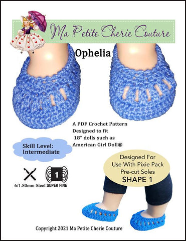 Mon Petite Cherie Couture Crochet Ophelia Shoes 18" Doll Crochet Pattern Pixie Faire