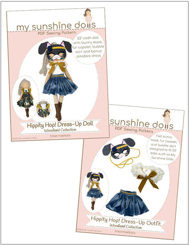 My Sunshine Dolls Cloth Doll Hippity Hop! Dress Up Doll 23" Cloth Doll Pattern Bundle Options Pixie Faire