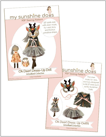 My Sunshine Dolls Cloth Doll Oh Deer! Dress Up Doll 23" Cloth Doll Pattern Bundle Options Pixie Faire