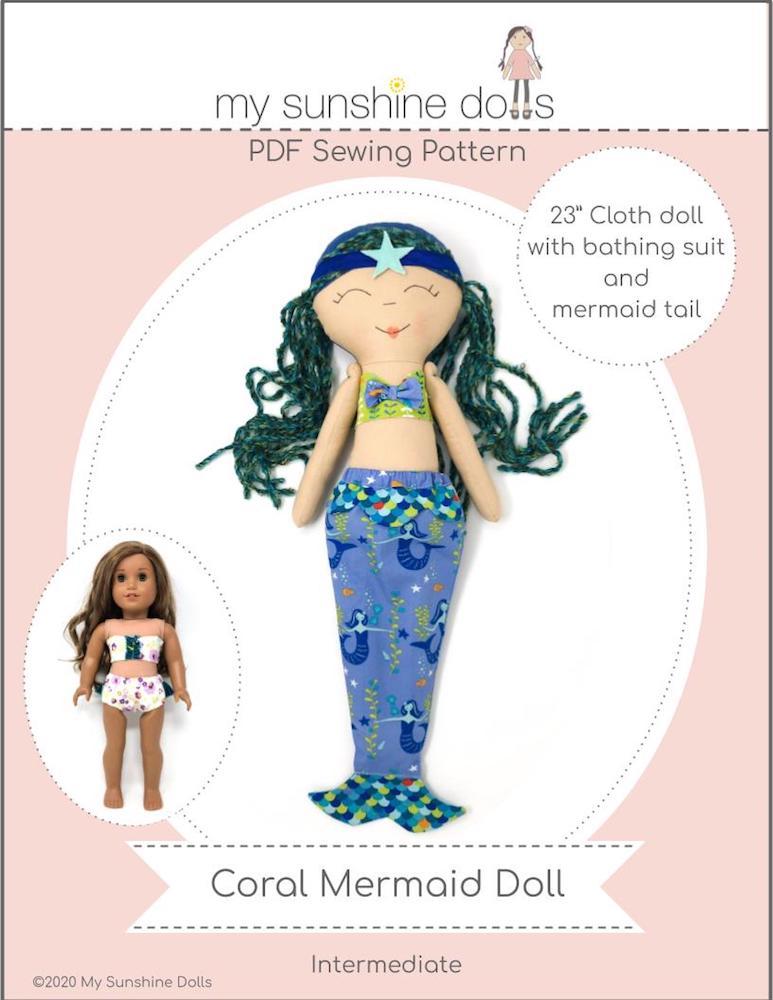 My Sunshine Dolls Cloth doll Coral Mermaid Doll 23" Cloth Doll Pattern Pixie Faire