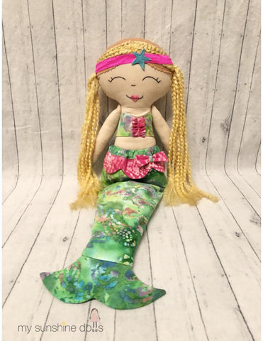 My Sunshine Dolls Cloth doll Coral Mermaid Doll 23" Cloth Doll Pattern Pixie Faire