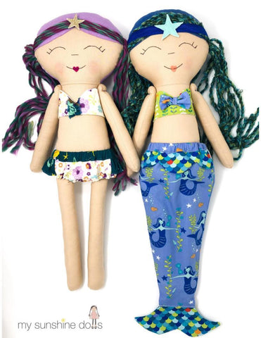 My Sunshine Dolls Cloth doll Coral Mermaid Doll 23" Cloth Doll Pattern Pixie Faire