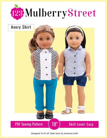 123 Mulberry Street 18 Inch Modern Avery Shirt 18" Doll Clothes Pattern Pixie Faire
