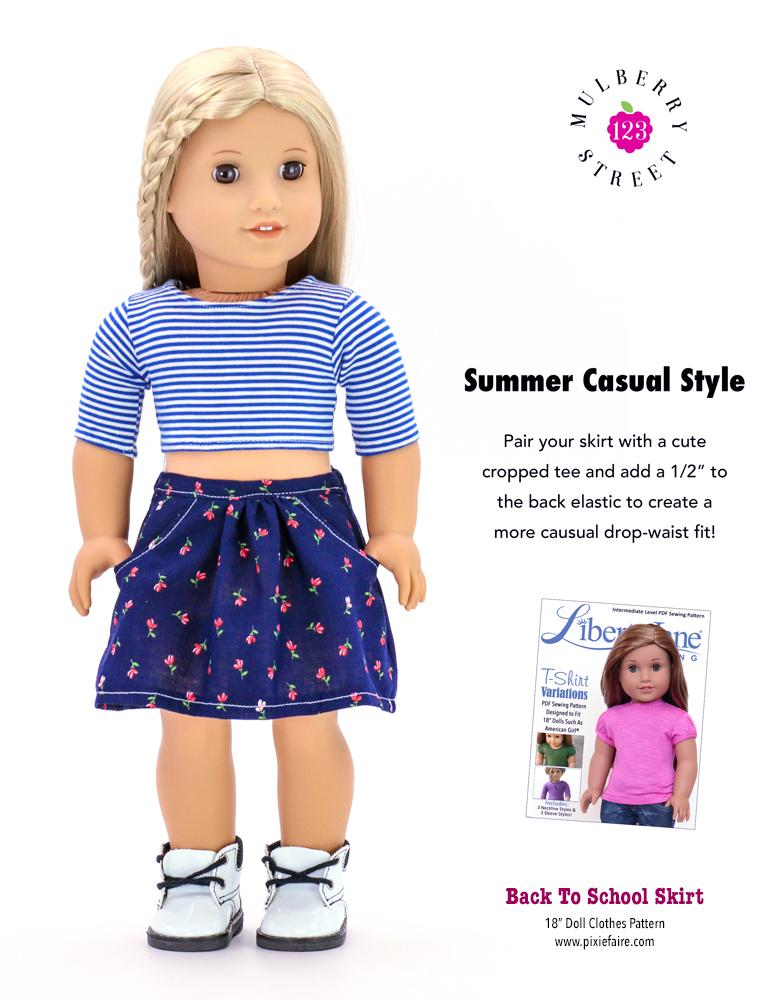 123 Mulberry Street 18 Inch Modern Back to School Skirt 18" Doll Clothes Pattern Pixie Faire