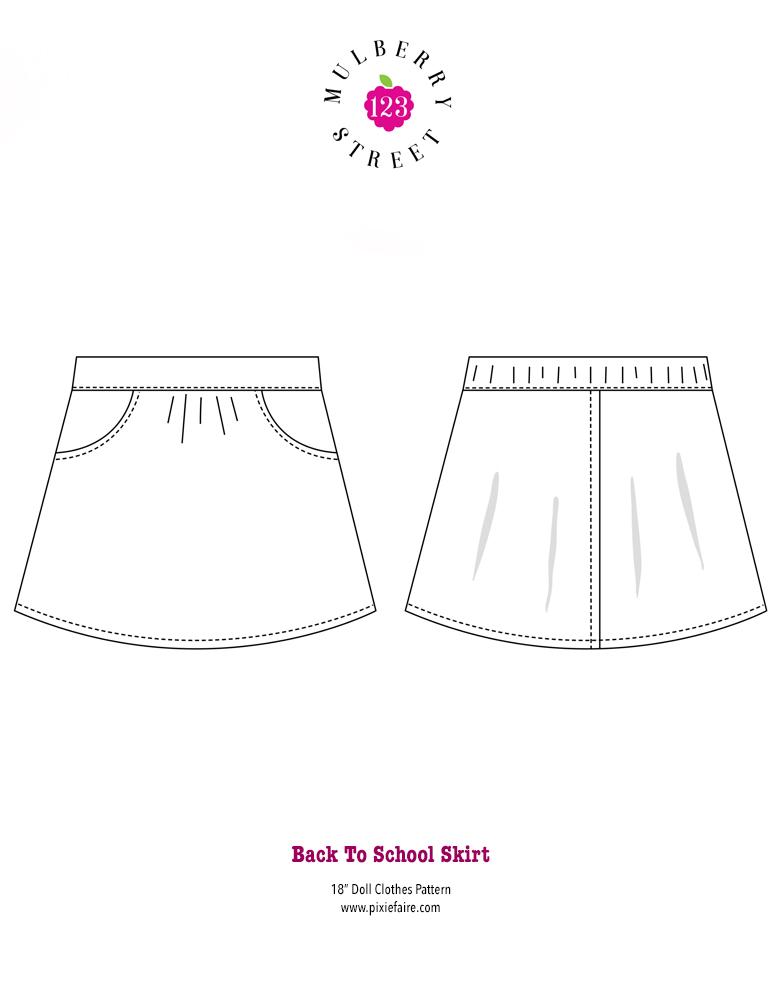 123 Mulberry Street 18 Inch Modern Back to School Skirt 18" Doll Clothes Pattern Pixie Faire
