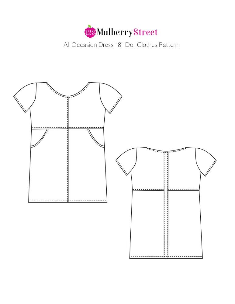 123 Mulberry Street 18 Inch Modern All Occasion Dress 18" Doll Clothes Pattern Pixie Faire