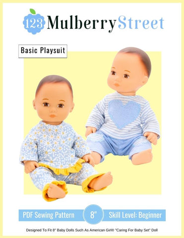 123 Mulberry Street 8" Baby Dolls Basic Playsuit 8" Baby Doll Clothes Pattern Pixie Faire